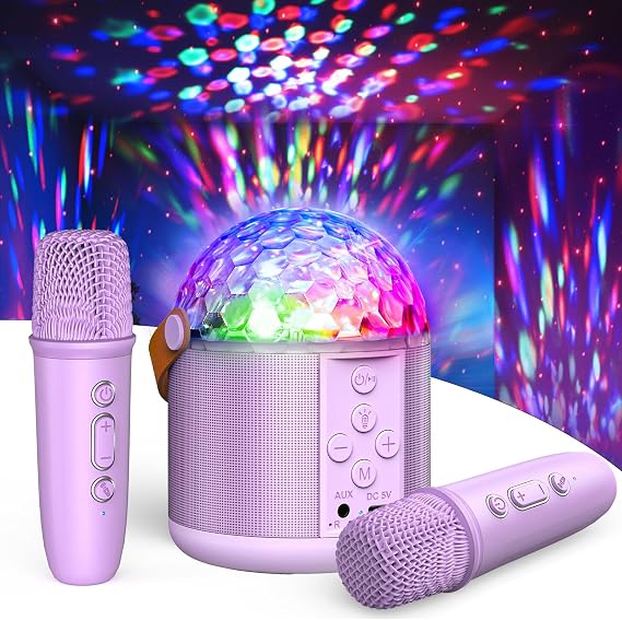 Dislocati Girls Birthday Presents, Mini Karaoke Machine 2 Microphones for Adults Kids Toys for 5-12 Year Old Girl Gifts Disco LED Lights for Travel 18th Birthday Gifts for Girl Family Home Party