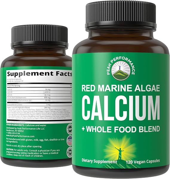 Peak Performance Plant Based Calcium. Red Marine Algae Calcium Supplement