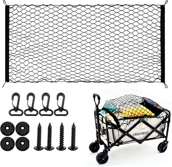 Dog Guard for Car Boot, 110x60cm Adjustable Car Dog Guard Barrier Net with 4 Hooks, 4 Buckles and 4 Screws, Universal Pet Divider Car Boot Protector for SUV, Truck and Sedan Back Seat