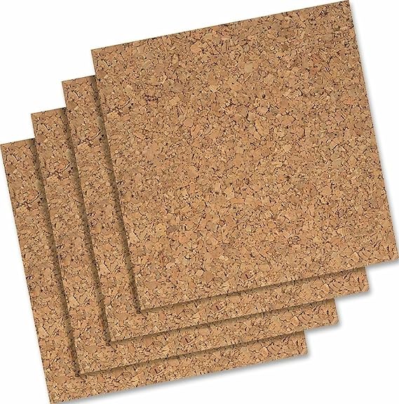 Quartet Cork Tiles, Bulletin Board Cork Panels 12" x 12" x 3/16", Natural, 4 Pack (102)