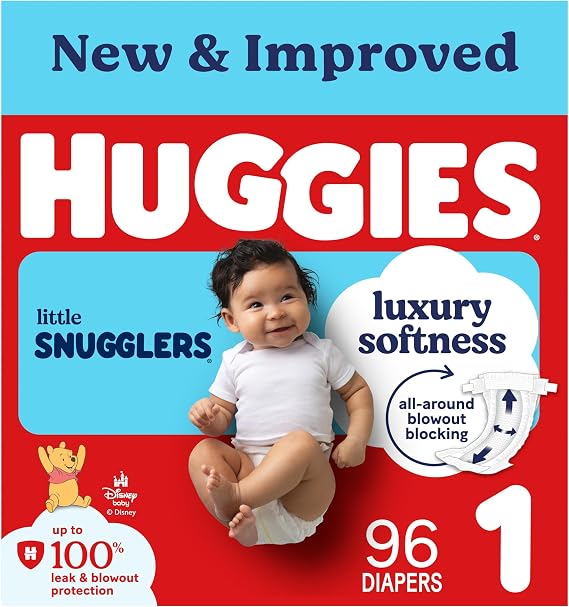 Huggies Size 1 Diapers, Little Snugglers Baby Diapers, Size 1 8-14 lbs, 96 Count, Packaging May Vary
