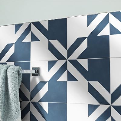 Moroccan Mosaic & Tile House CTP45-02 Tantan Handmade Cement Tile in Navy Blue and White