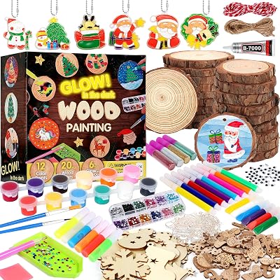 MAPVOLUT Wooden Painting Crafts Kit - Glow-in-The-Dark, Christmas Art & Craft Supplies for Boy Girl Ages 14 Christmas Birthday Party Gifts for Boys Girls 14 Years Old