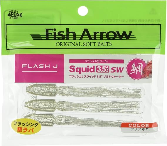 Fish Arrow Flash-J Squid SW 3.5" (5 adet/paket) #01 Clear hollow Olta