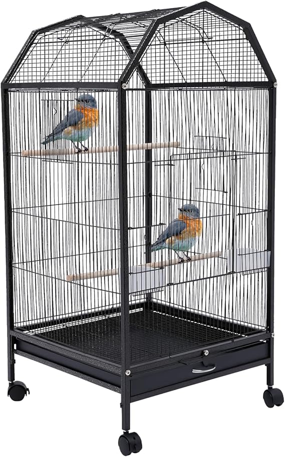 Bird Cage 40-Inch Metal Pet Bird Flight Cage with Play Open Top and Rolling Stand, Large Finch Bird Cage with Anti-Escape Door for Conure Canary Parekette Macaw Cockatoo Budgie Cockatiels Parrot