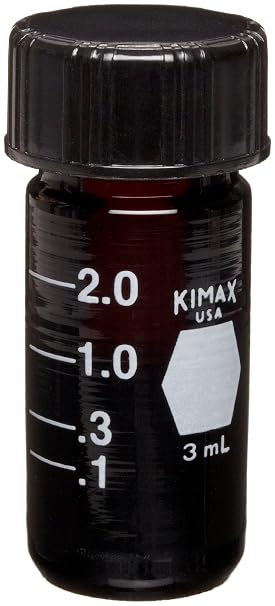 Kimax 60707-3 Borosilicate Glass 3mL Accuform Graduated Micro Vial, with Solid Top Closure and PTFE-Faced White Rubber Liner (Case of 12)