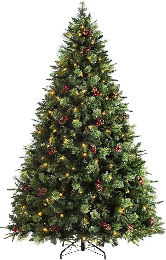 WeRChristmas Pre Lit Christmas Tree 7ft Realistic, Berries & Pinecones