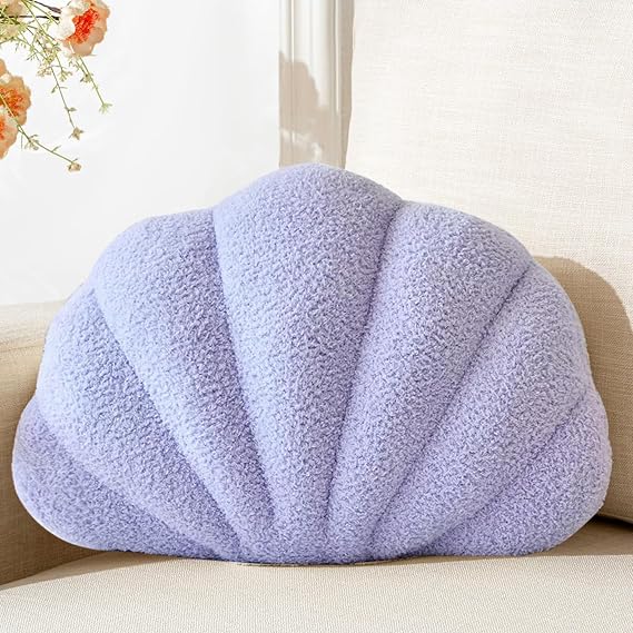 XIAIJIA Lavender Seashell Throw Pillows, Shell Shaped Pillow, 13x10 Inch | Shell pillow,seashell pillows,beach themed pillows,soft plush fabric,decorative pillows,ideal decor for couch,bed and bedroom
