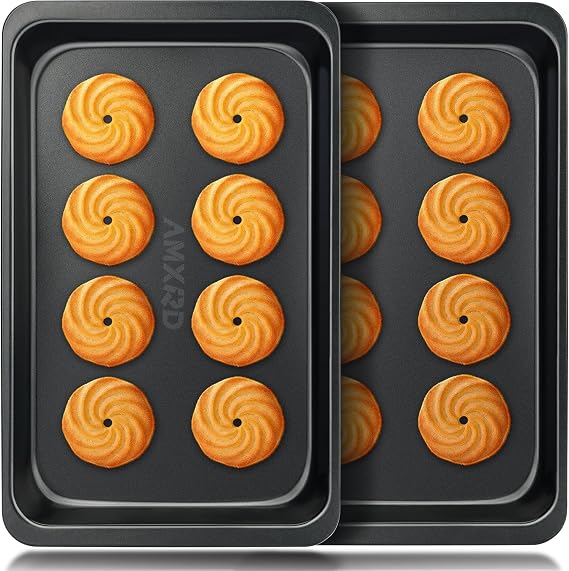 Cookie Baking Sheets, Toaster Oven Baking Tray, 12 X 7.5 In, 2-Pack | Nonstick Carbon Steel Baking Pans (11" X 6.8" Inner), Even Baking, Effortless Cleanup