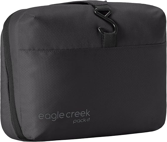 Eagle Creek Pack-It Hanging Toiletry Kit - Dual Compartment Toiletry Kit for Organizing Small Items - Waterproof - Top Grab Handle - Zipper Pouch, Black, One Size, Minimalist