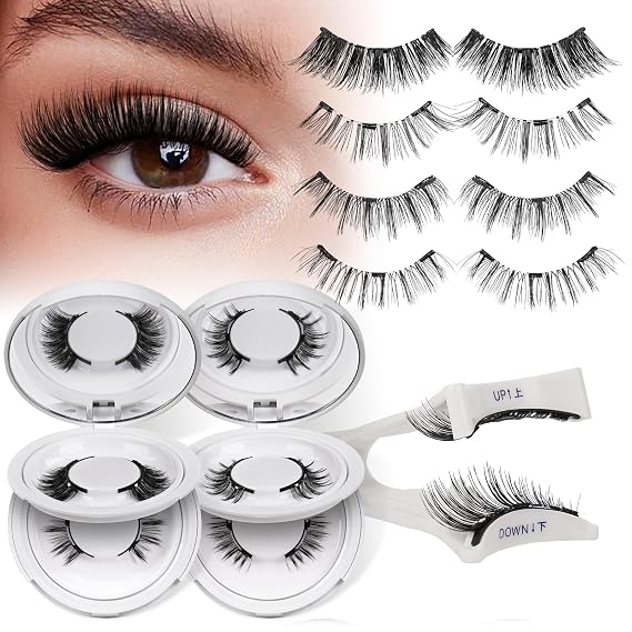 QUEWEL Magnetic Eyelashes 4Pair Reusable Magnetic Eyelashes with Applicator