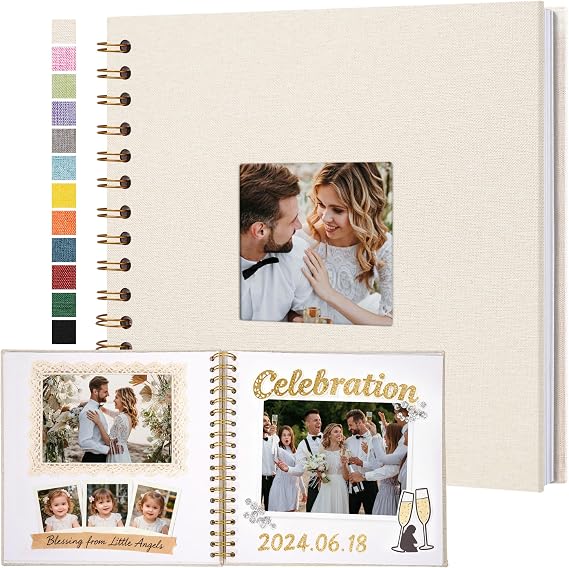Scrapbook Photo Albums Linen Cover 20.5x20.5 cm Hardcover Kraft White Pages Memory Scrapbooking Book for Wedding Travel Baby Shower Guest Book, 20 Sheets/40 Pages, Beige