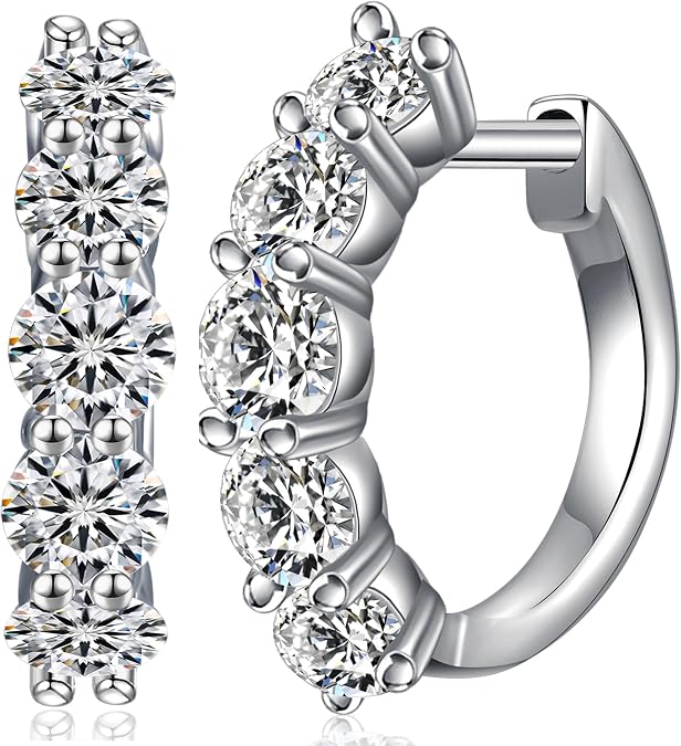 Moissanite Hoop Earrings for Women D Color Brilliant Round Cut Earrings, 18K White Gold Plated 925 Sterling Silver Huggie Earring, Hypoallergenic Wedding Earrings Jewelry Gifts for Women Men