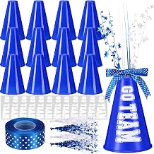 12 Pcs Blue Cheer Megaphone Bulk, Plastic DIY Megaphone Party Accessory, Cheerleading Centerpiece Decor for School Cheers Sports Match Game Outdoor Activities(Go Team,Blue, White)