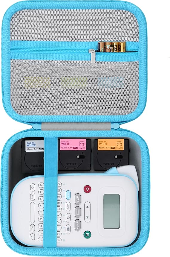 co2CREA Case Replacement for Brother PT-N10 Personal Handheld Label Maker | Storage Holder Carrying Organizer for Label Tapes and Other Accessories (White Case + Blue Zipper)
