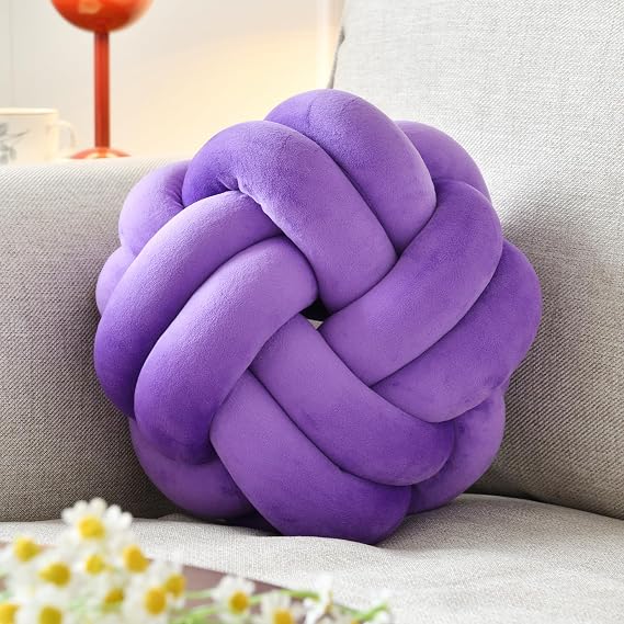 Knot Ball Pillow, Round Decorative Throw Pillows Cushion, 8 Inch Purple Soft Plush Knotted Pillows Pillow, Modern Home Throw Knot Decorative Cushion