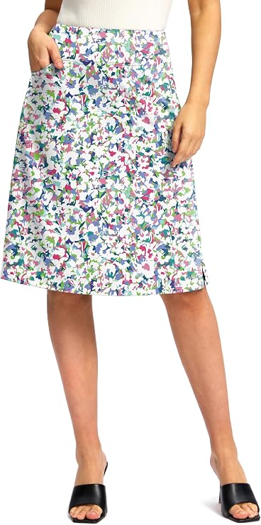25" Knee Length Skorts for Women with Zipper Pockets | High Waisted, Stretchy Fabric, Modest Aline, Built-in Shorts, Lightweight, Summer, Casual, Travel