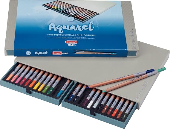 Bruynzeel Design Professionelle Aquarellstifte 24er-Set + Pinsel Wasserlösliche Künstlerstifte zum Zeichnen Kolorieren & Malen