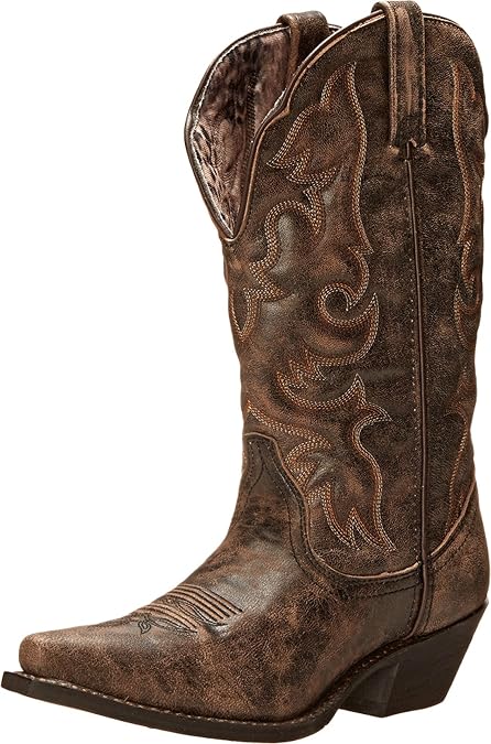 Laredo Womens Access Embroidered Snip Toe Pull On Casual Boots Knee High Low Heel 1-2" - Brown