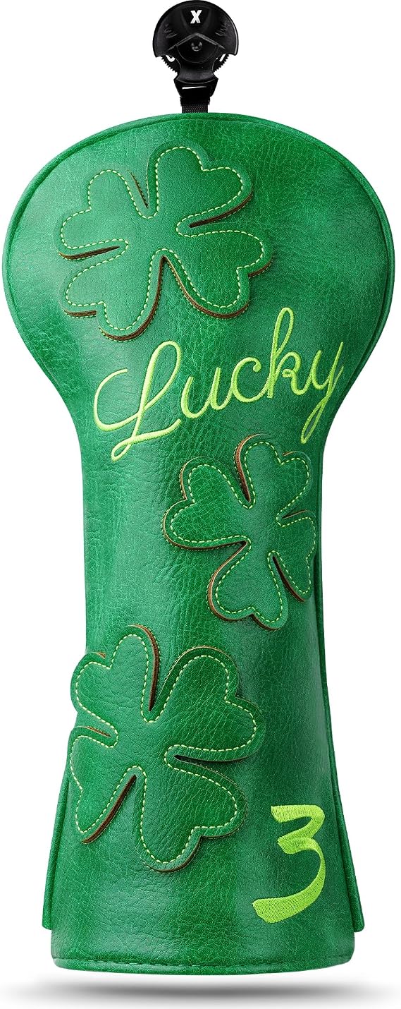 Golf Club Head covers for Driver/Fairway Wood/Hybrid/(1.3.5.UT)/Irons/Putters Green PU Leather Clover