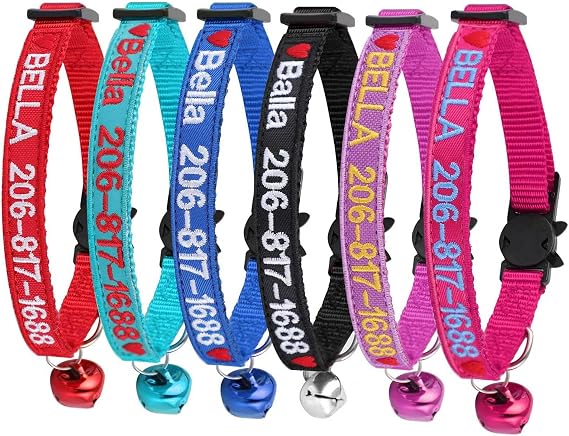 Customizable Breakaway Cat Collar Personalized Cat-ID Collar Embroidered Pet Name Phone Safety Collars with Bell