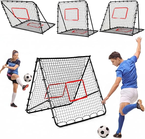 Adjustable Football Rebounder Net – 3 in 1 Double-Sided Soccer Training Goal, Kickback Target for Shooting/Passing Practice –Folding Design for Garden & Indoor Use