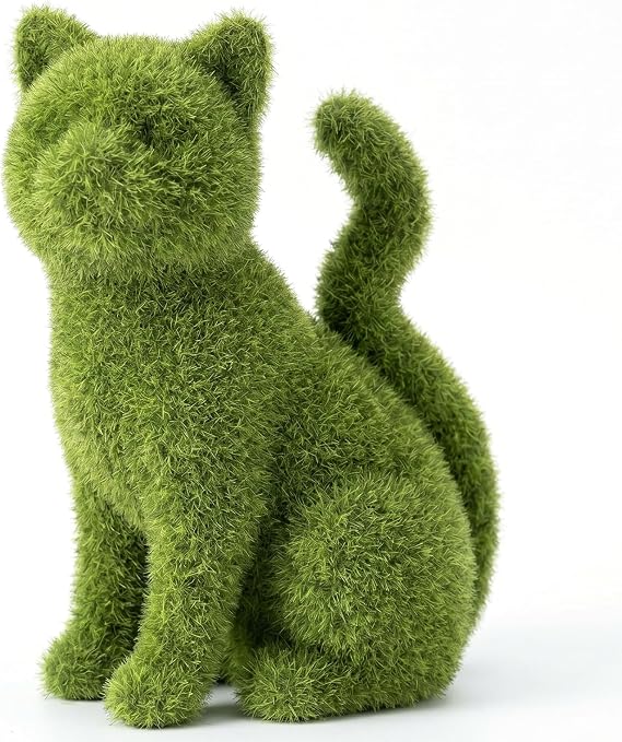 Cat Garden Statue Animal Topiary Cat Garden Statue Decor Flocked Sitting Sculpture Indoor Outdoor Animal Topiary Decor Green 4.17x2.52x5.43 Inch.
