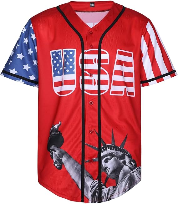 Mens American Flag Baseball Jerseys Button Down Softball Jersey USA Eagle Shirt for Men