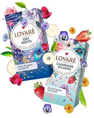 LOVARE Individually Tea Bags Bundle 48 Pack - 1001 Nights  Champagne Splashes - Made in Ukraine - Flavored Tea Blend Bundle in Gift Box for Tea Lovers - Mothers Day Gifts