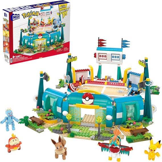 MEGA Pokemon Building Toys Set Training Stadium with 1101 Pieces, 5 Poseable Characters and Battle Play, for Kids