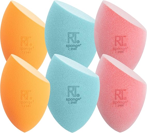 Real Techniques Assorted Makeup Blending Sponges, Miracle Complexion, Miracle Powder, and Miracle Airblend Sponges, For Blending and Baking, Use With Foundation and Powder,6 Pack | Blend and set with ease using a beauty blender sponge set for liquid, cream and powder, powder sponge and 3-point design