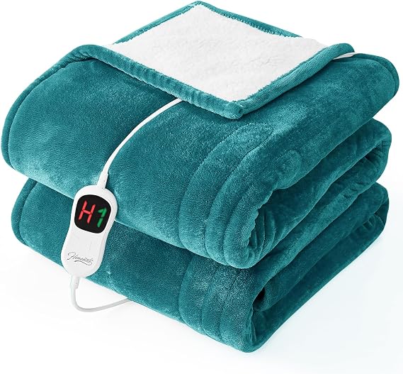 Homemate Electric Heated Blanket Twin - 62"x84" Heating Bed Blankets Throw with 10 Heating Levels 8 Hours Auto Off Fast Heating Over-Heated Protection Ultra Soft Warm Flannel ETL Certified