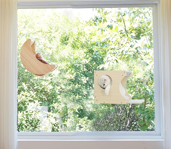 Window Cat Perch for Inside, Moon Cat Bed Mounted with Strong Suction Cups