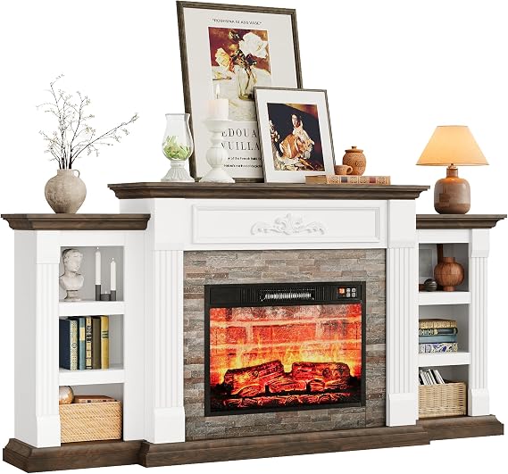 72" Electric Fireplace with Mantel w/Realistic 3D Flame Effect