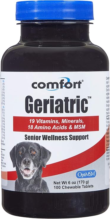 COMFORT Geriatric Supplement for Dogs, 100 Count, Contains MSM, Superoxide Dismutase, Ester-C, 19 Vitamins and Minerals & 18 Amino Acids, Made in the USA