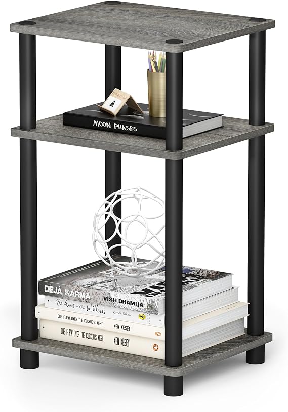 Furinno JUST Toolless 3-Tier Side Table, Open Shelf End Table, French Oak