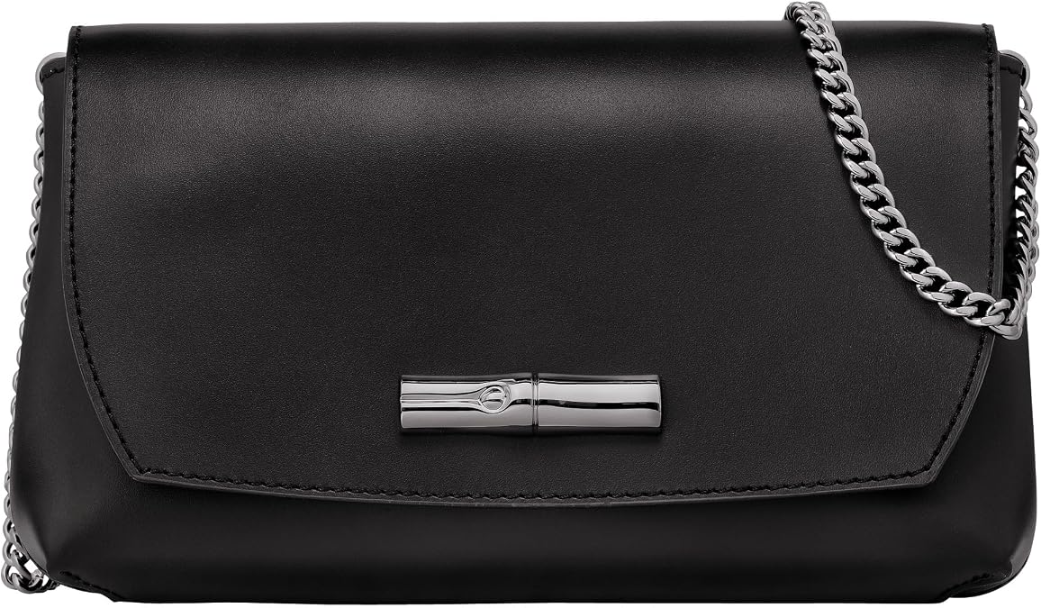 Longchamp Le Roseau Clutch Leather Crossbody Bag, Black