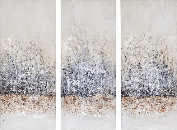 Madison Park Wall Art Living Room Decor - Twilight Mystere 100% Hand Brush Embellished Canvas, 3 Piece Set, Each 15"W x 35"H x 1.5"D, Blush/Grey