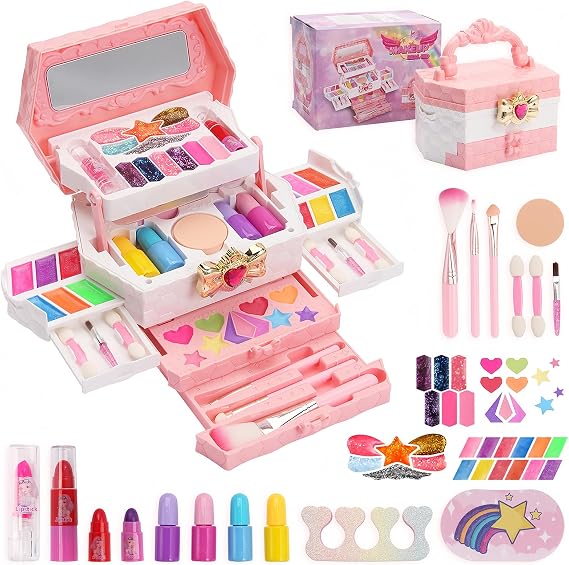 Kids Makeup Sets for Girls, Washable and Safe Make Up Set Girls Toys, Childrens Princess Play Games Toys Presents, Princess Christmas Birthday for Age 3-12 Year Old Girl
