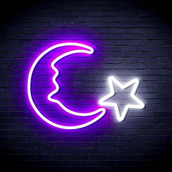 Moon & Star Space Flex Silicone LED Neon Sign White & Purple st16s33-fnu0009-wp