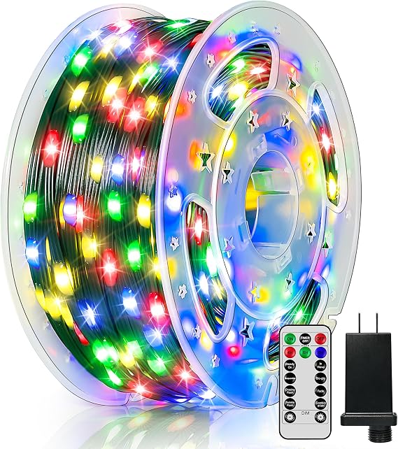 300 LED 98 FT Christmas Lights, Waterproof Outdoor String Lights with Remote and Timer, Christmas Tree Lights with 8 Modes Dimmable, Fairy Lights for Holiday Decor (Multicolor)