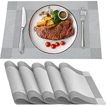 5 Pcs Table Placemats, Table Mats 30x45cm Silver Placemats Easy to Clean Placemat Washable Table Placemat for Family Dining or Holiday Gatherings