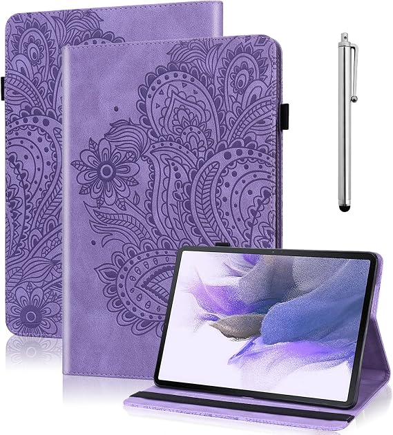 Google Pixel Tablet Kılıfı 2023 için, PU Deri Folyo Stand Kabartmalı Tavuskuşu Çiçeği İnce Stand Kapak 11 inç Darbeye Dayanıklı Koruyucu Kılıf Pixel Tablet 11 inç için - Mor