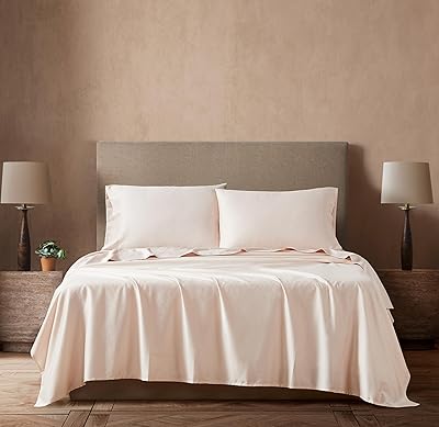 Linen Closet Luxury 300 Thread Count Cotton Sateen 4-Piece Sheet Set, King, Peach