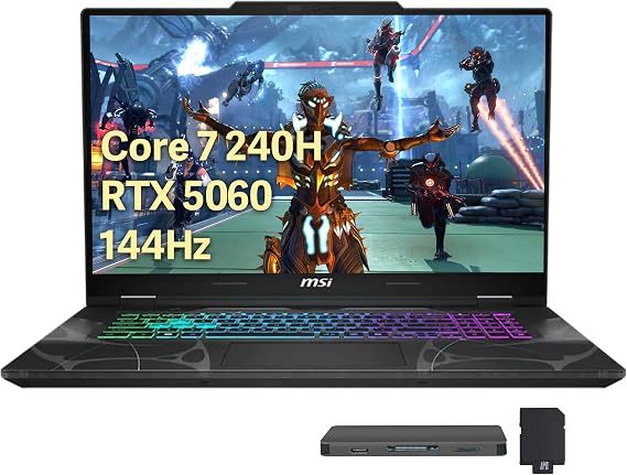 msi Cyborg 15.6" 144Hz FHD IPS Gaming Laptop, Intel Core 7-240H, 16GB RAM,1.5TB Storage (512GB SSD+1TB Docking Station), NVIDIA GeForce RTX 5060, Backlit Keyboard, HD Webcam, Wi-Fi 6E, Win 11, Black