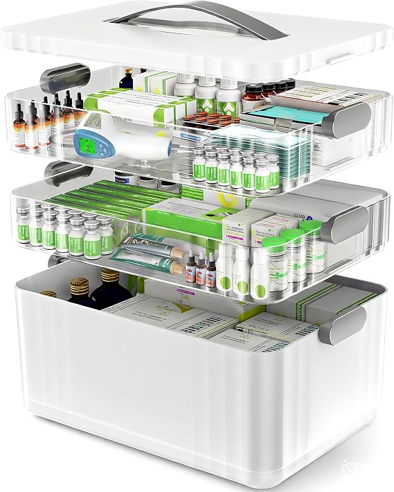 ARSTPEOE 3-Tier Medicine Organizer - Portable Medicine Cabinet with Handle | Multipurpose Medical Box, Pill Organizer, Empty First Aid Kit for Home