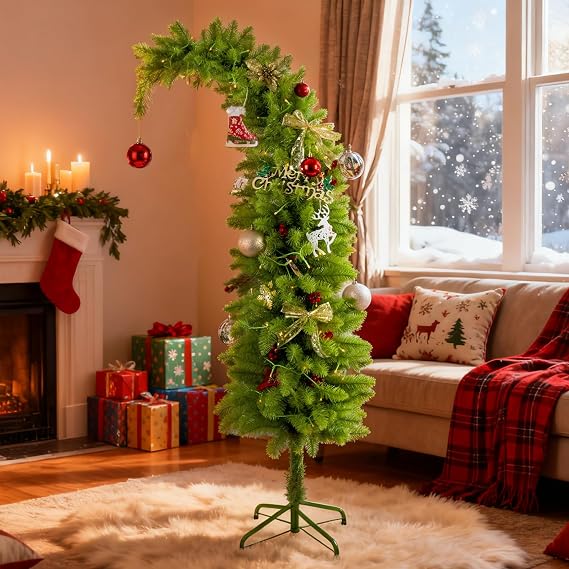 5 FT Christmas Tree - Whimsical Bendable Artificial Tree - Lime Green Design with Red Ball - Christmas Indoor Outdoor Decorations for Xmas Party