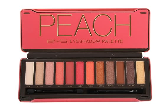 BYS Peach Eyeshadow Palette Tin with Mirror Applicator 12 Matte & Metallic Shades