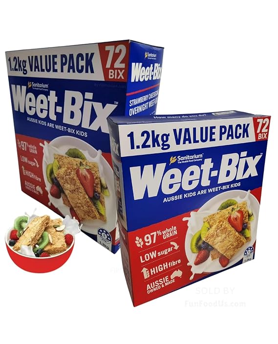 Weet-Bix 97% Whole GRAIN Biscuits Cereal (VALUE PACK OF 2 x 1.2Kg /72 BIX BOX) By Sanitarium Australia, Delicious as Part of Breakfasts or Snacks