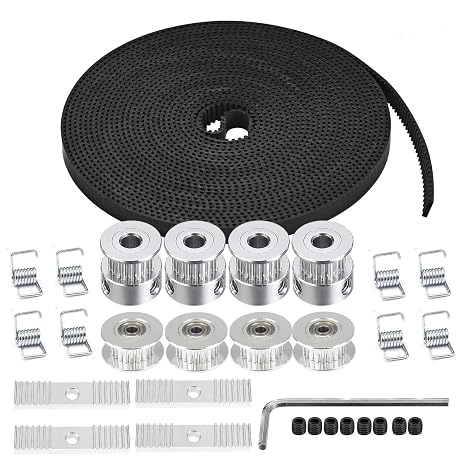 5M GT2 Timing Belt 6mm Width + 4pcs 20 Teeth 5mm Bore Timing Pulley Wheel + 4pcs Idler + 8pcs Tensioner Spring Torsion + 4pcs Gear Clamp Mount Block with Allen Wrench for 3D Printer